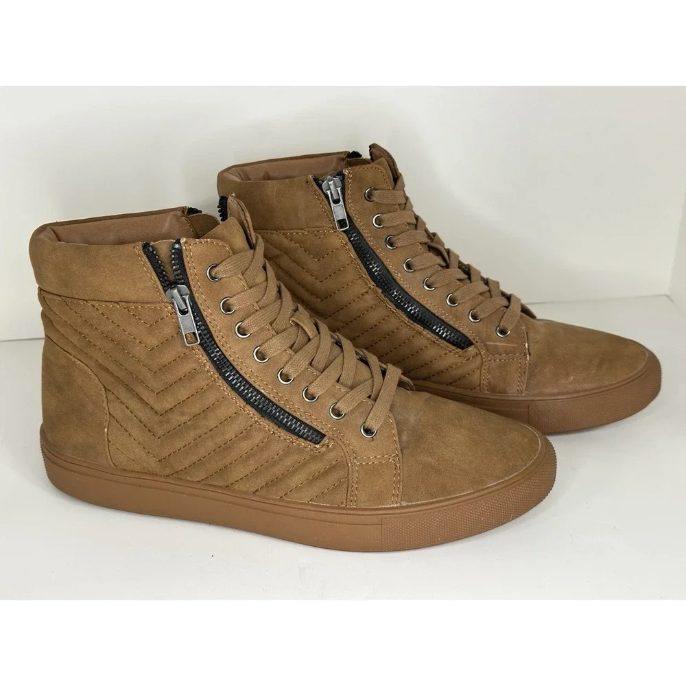 Steve Madden, Men's Punted Zip Up Sneakers, Camel Color, Size 8M